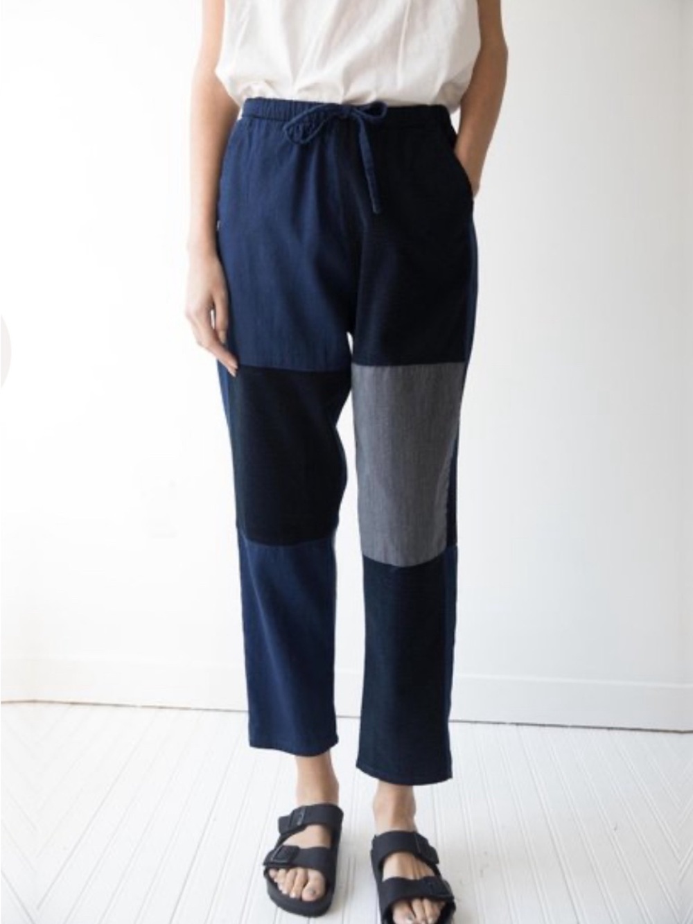 Caron Callahan quimby patchwork drawstring pants mixed indigo size medium